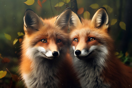 Wild Red Foxes Untamed Creatures. Generative AIの素材