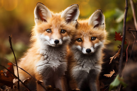 Wild Red Foxes Untamed Creatures. Generative AIの素材