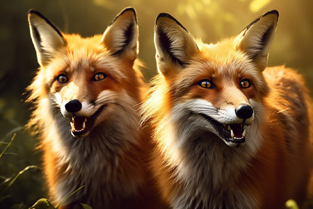 Wild Red Foxes Untamed Creatures. Generative AIの素材