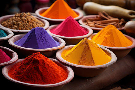 Assorted Spice Collection. Multicolored Powder. Generative AIの素材