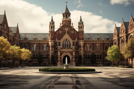 Front View of a School Building. Generative AIの素材
