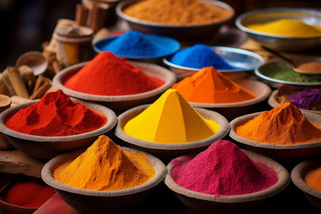 Assorted Spice Collection. Multicolored Powder. Generative AIの素材