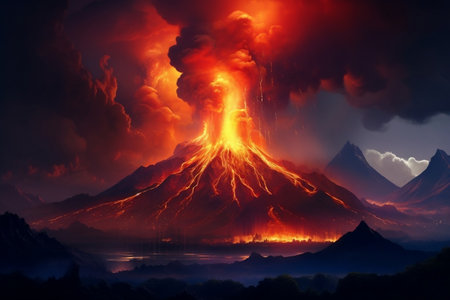 Powerful Volcanic Eruption in Italy. Generative AIの素材