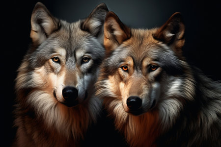 Two Wolves in the Forest. Generative AIの素材