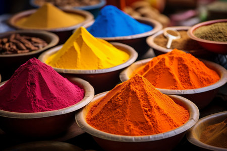 Assorted Spice Collection. Multicolored Powder. Generative AIの素材