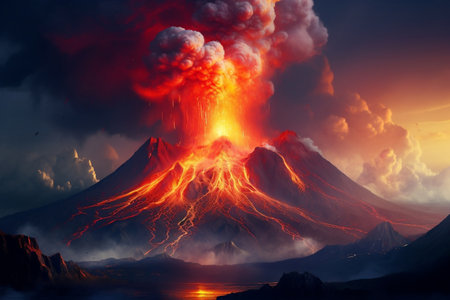 Powerful Volcanic Eruption in Italy. Generative AIの素材