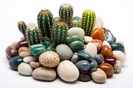 Isolated Cacti with Pebbles White Backgroundの素材