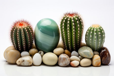 Isolated Cacti with Pebbles White Backgroundの素材