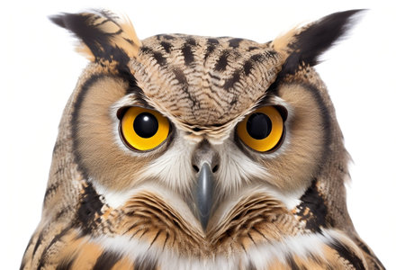 Owl Face Shot Isolated on white Backgroundの素材