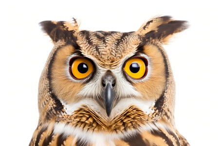 Owl Face Shot Isolated on white Backgroundの素材