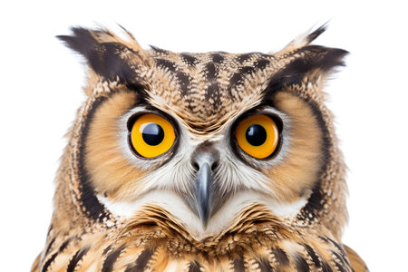 Owl Face Shot Isolated on white Backgroundの素材