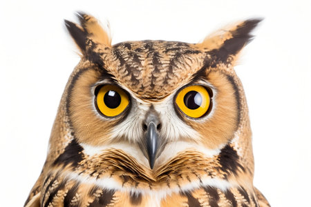 Owl Face Shot Isolated on white Backgroundの素材