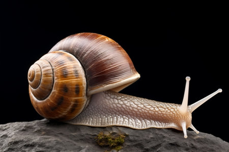Snail Crawling on Rock White Backgroundの素材