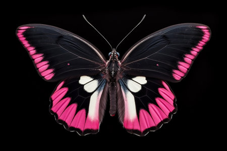 Top View of Black Pink Butterfly white Backgroundの素材