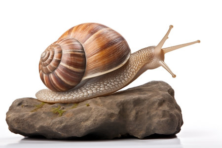 Snail Crawling on Rock White Backgroundの素材