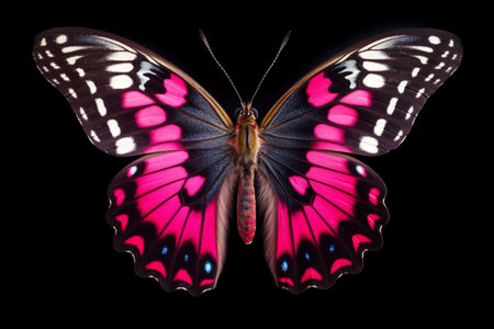 Top View of Black Pink Butterfly white Backgroundの素材