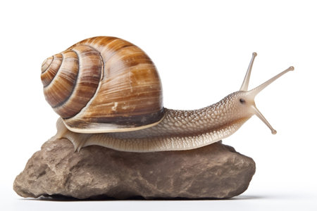 Snail Crawling on Rock White Backgroundの素材