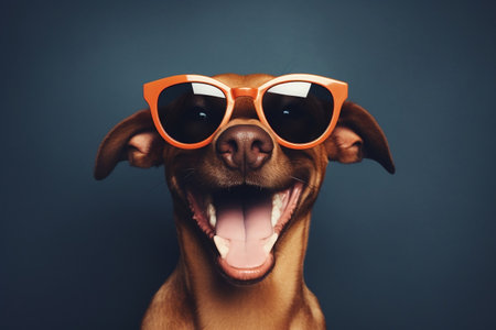 Cheerful Canine Funny Dog Wearing Sunglasses Isolated on White Backgroundの素材
