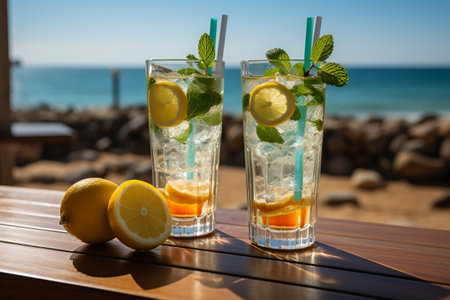 Lemonade and Mojito Close-Up Refreshing Summer Drinksの素材