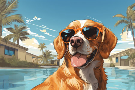 Canine Vacation Dog Enjoying the Swimming Poolの素材