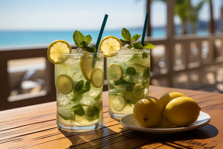 Lemonade and Mojito Close-Up Refreshing Summer Drinksの素材