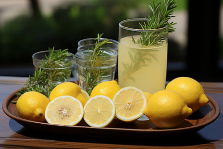 Lemon Slices Rosemary and Ice in a Refreshing Beverageの素材