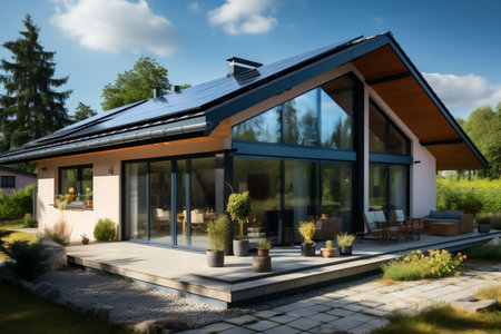 Newly Constructed Homes Solar Panels on the Roofの素材
