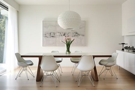 Modern White Dining Room Sleek Table and Stylishの素材