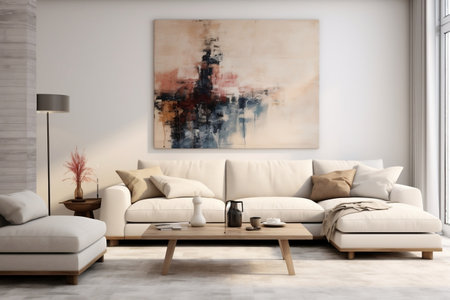 Modern Living Room Vacant White Wall and Beigeの素材
