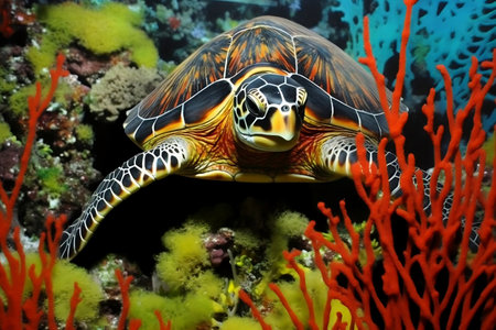 Realistic Turtle Underwater Colorful Fish and Sea Creaturesの素材