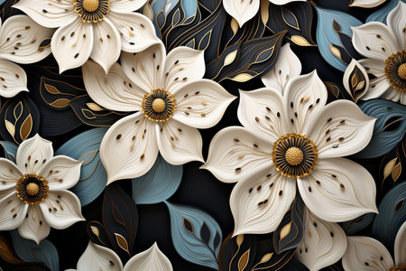 Black Gold and White Abstract Floral Patternの素材