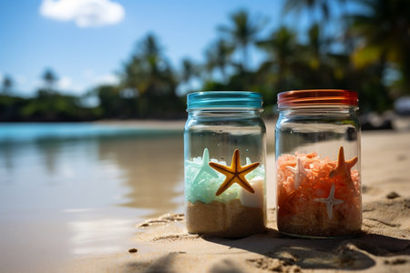 Summer Vacation and Product Ad Concept with Bokeh Trop. Generative AIの素材