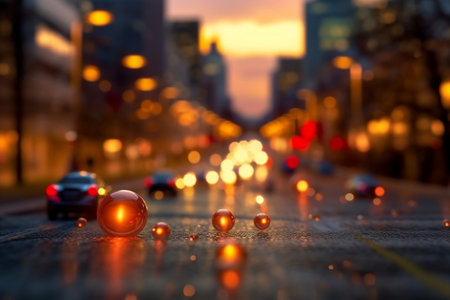 City Sunset Bokeh. Blurred Background Photo. Generative AIの素材
