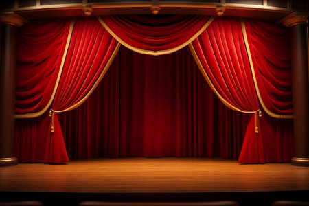 Red Curtain and Wooden Podium. Generative AIの素材