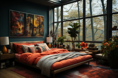 Empty Picture Frames in Bedroom. Generative AIの素材