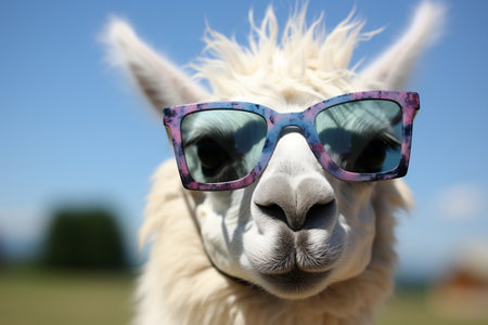 Llama with Blue Glasses. Generative AIの素材