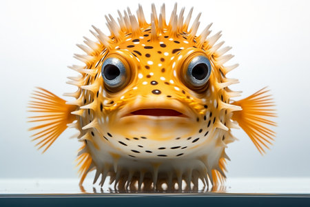 Puffer Fish Staring White Backgroundの素材
