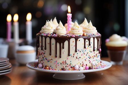 Colorful birthday cake for a joyous celebrationの素材