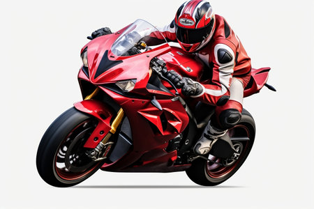 A vibrant red racing motorcycle on a transparent backgroundの素材
