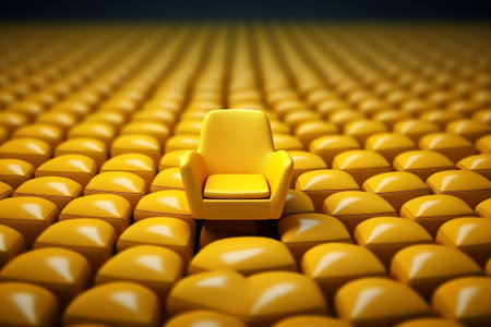 A vibrant yellow chair standing out from the crowdの素材