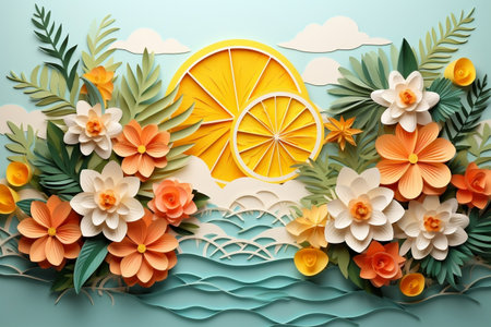 Abstract summer concept in papercut styleの素材