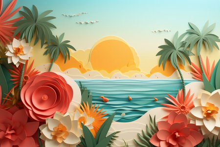 Abstract summer concept in papercut styleの素材