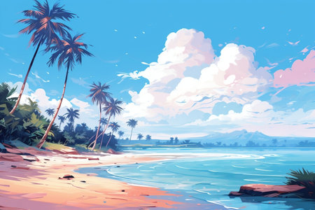 A drawing depicting the soothing pastel colors of a tropical beachの素材