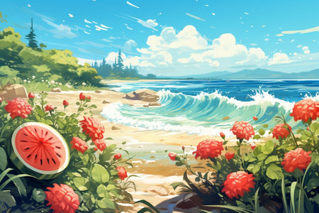 Illustration of a vibrant summer backgroundの素材