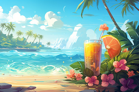 Illustration of a vibrant summer backgroundの素材