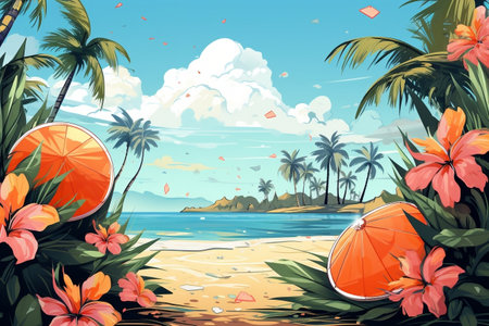 Illustration of a vibrant summer backgroundの素材