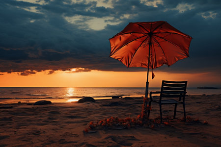 Umbrella resting on the beachの素材