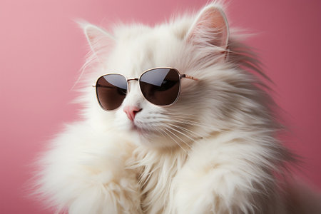 A close portrait of a fashionable white furry catの素材