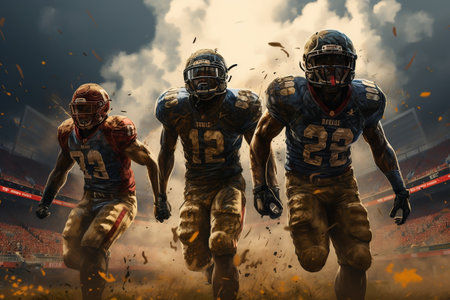 American football players on the playing fieldの素材