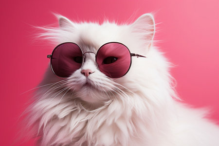 A close portrait of a fashionable white furry catの素材